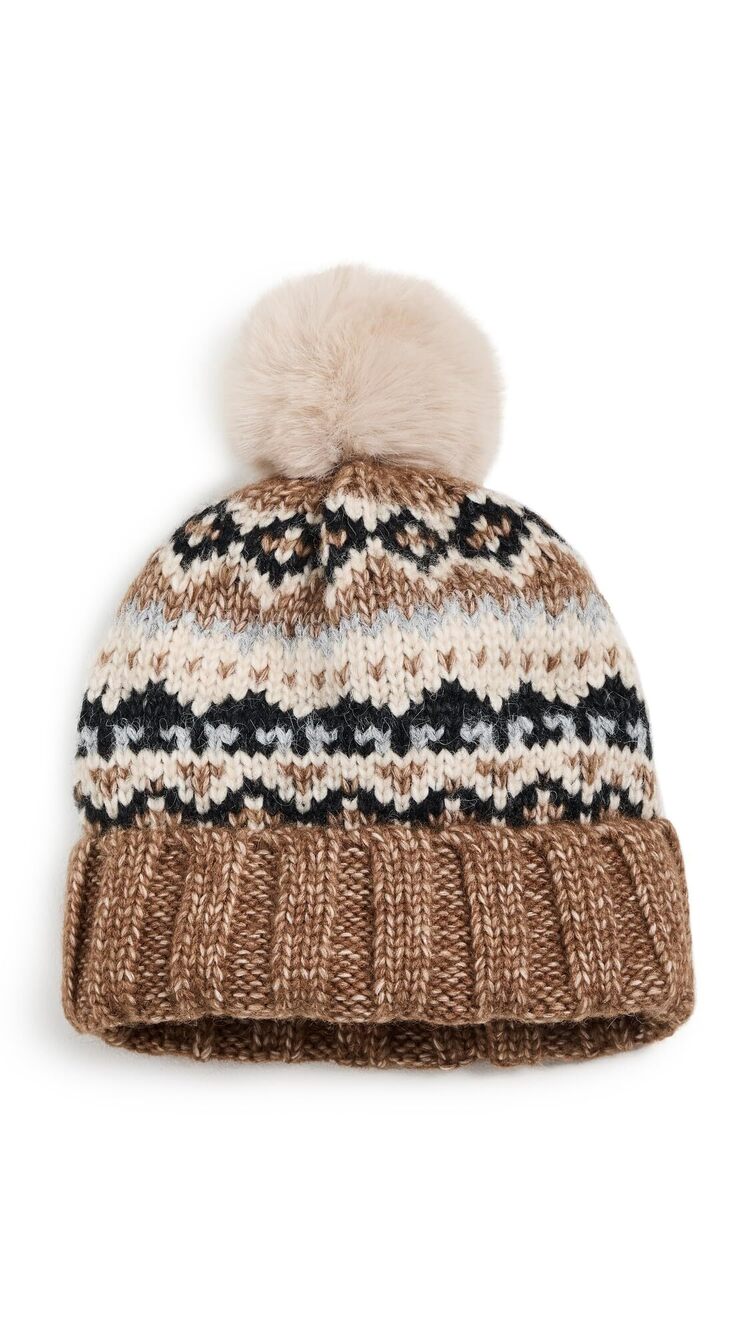 5561 Fair Isle Pom Beanie, Brown, One Size